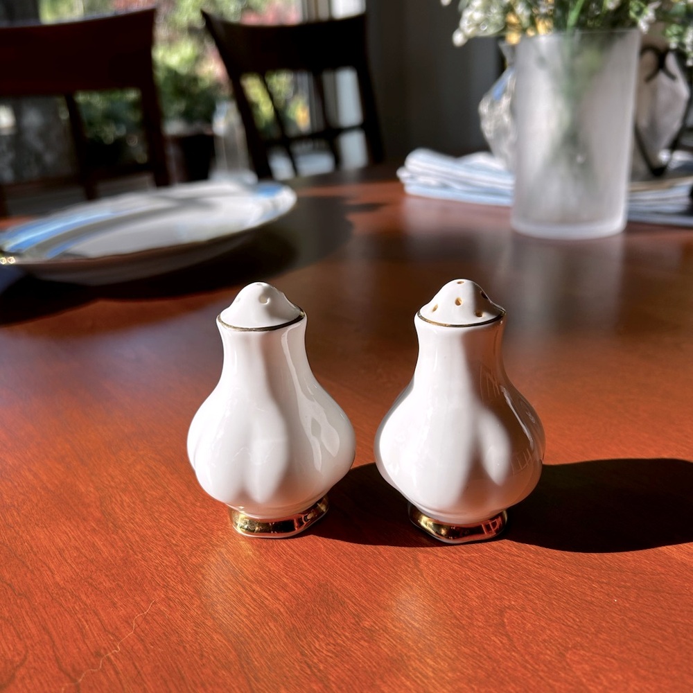 Royal Albert Elegant White and Gold Salt and Pepper Shakers